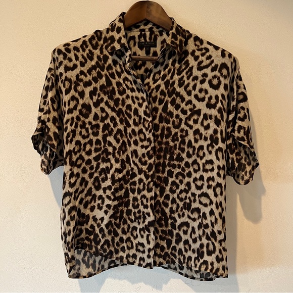 Rag and Bone Saunders Silk Leopard Print Button Front Batwing Sleeve Blouse - Picture 3 of 10